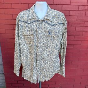 Cowboy Hardware Mens‎ Beige Long Sleeve Pearl Snap Front Western Shirt XXL Rodeo